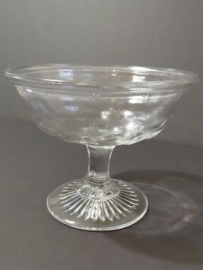 Vintage Early American Pressed Glass Starburst Pattern Pedestal Compote Bowl